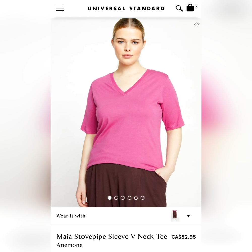 Universal Standard Maia Stovepipe Sleeve V Neck Tee - Rhubarb XS - Picture 1 of 3